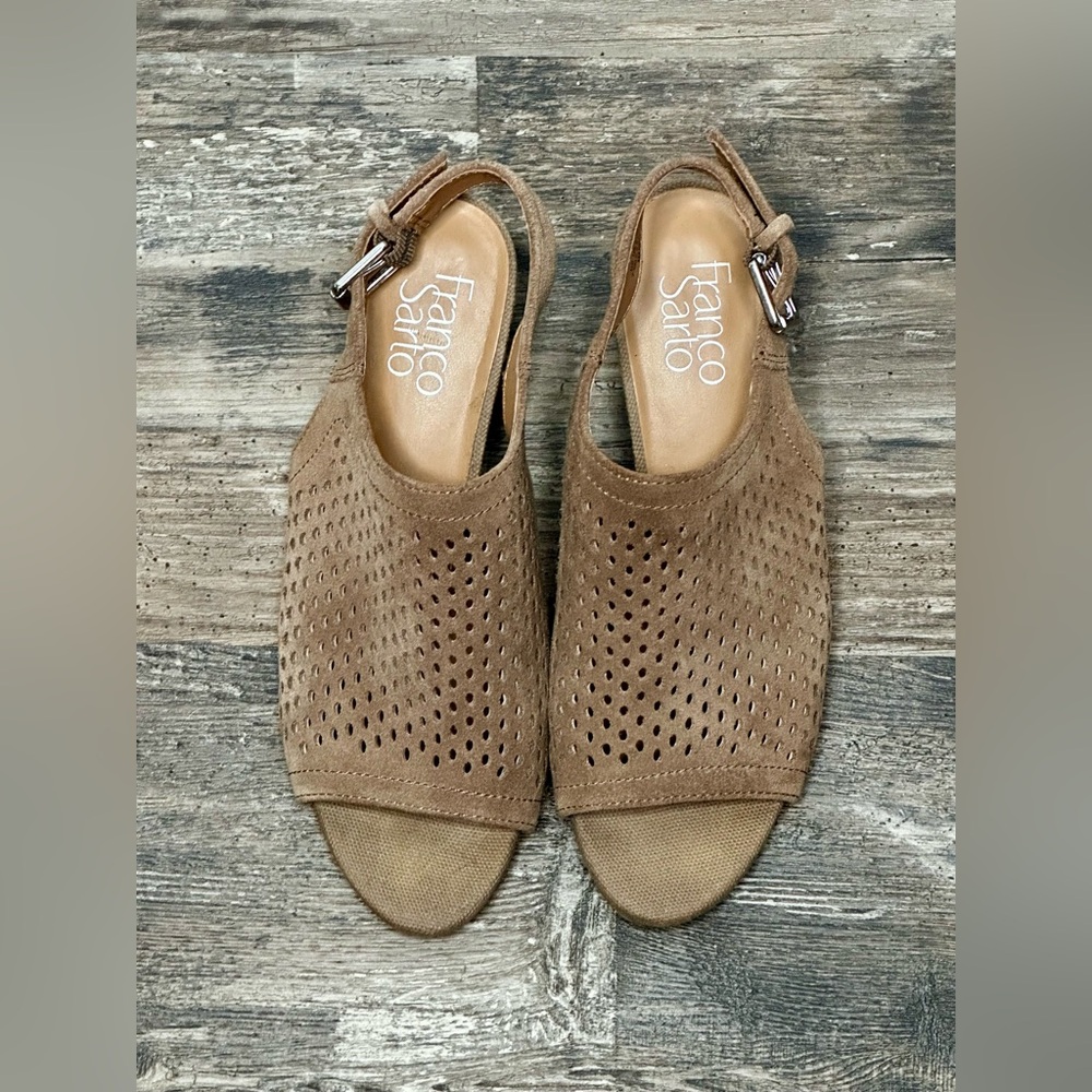 Franco Sarto Tan Leather Peep-Toe Sandals